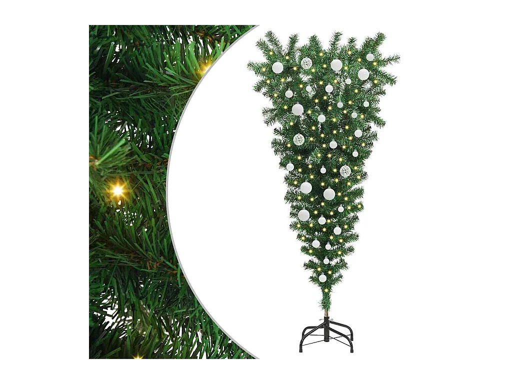 Árbol de Navidad artificial preiluminado al revés con juego de bolas
