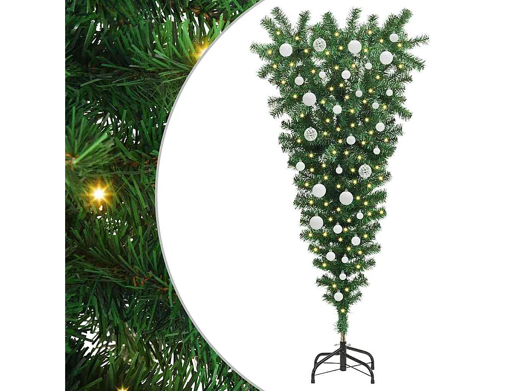 Arbre de Noël artificiel pré-éclairé à l'envers avec jeux de boules