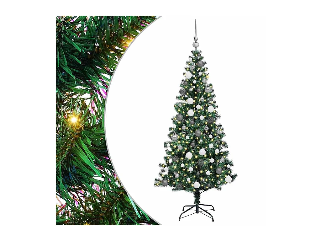 Sapin de Noël artificiel pré-éclairé Vert 180 cm PVC et métal