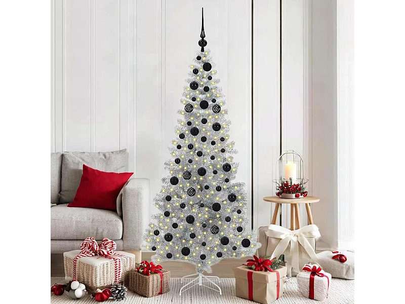 Árbol de Navidad con 300 LED con soporte Plateado 180 cm PET