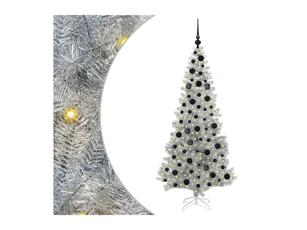 Sapin de Noël avec 300 LED avec support Argent 180 cm PET