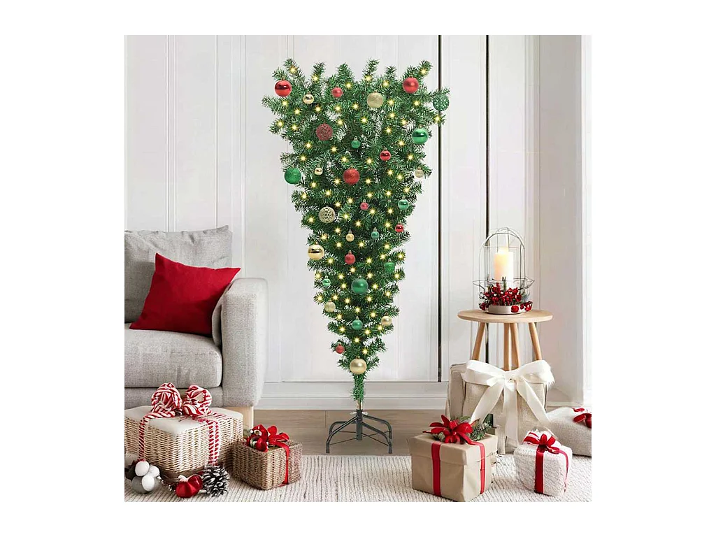 Sapins de Noël artificiels prééclairés à l'envers avec ensemble de boules