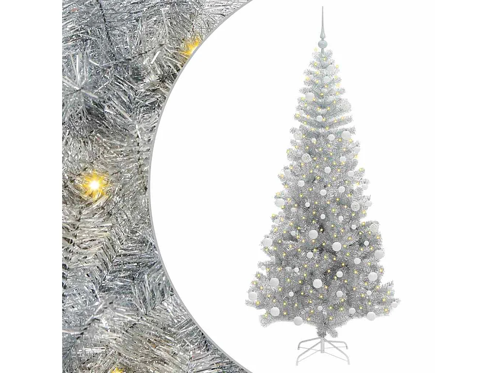 Sapin de Noël avec 300 LED avec support Argent 180 cm PET