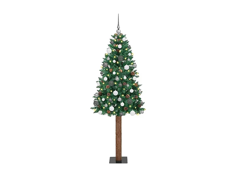 Sapin de Noël mince Vert 210 cm PVC et bois de pin massif
