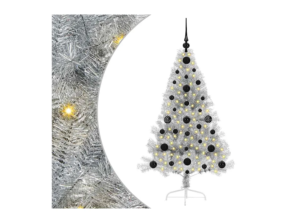 Árbol de Navidad Artificial Preiluminado Plateado 120 cm PET