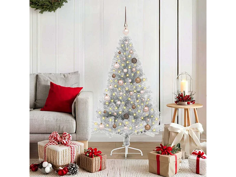 Árbol de Navidad Artificial Preiluminado Plateado 150 cm PET