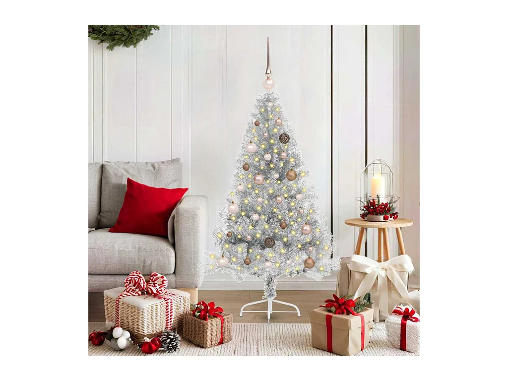 Árbol de Navidad Artificial Preiluminado Plateado 150 cm PET