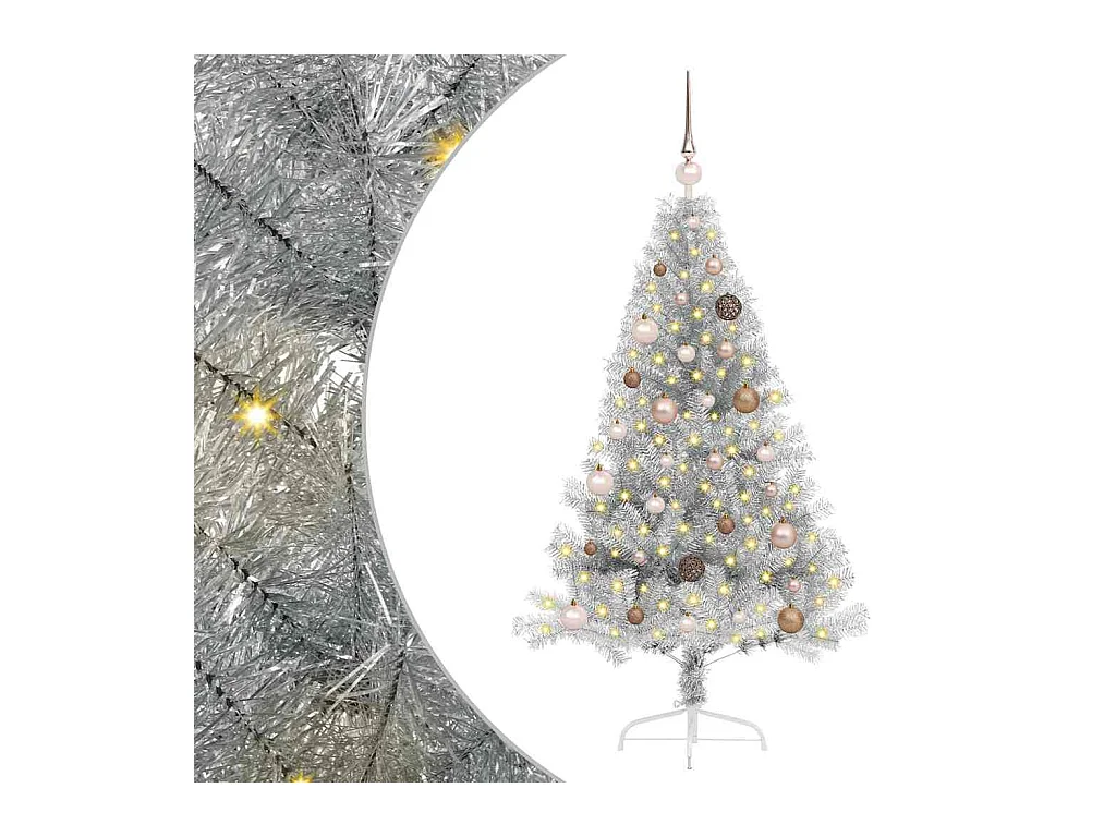 Árbol de Navidad Artificial Preiluminado Plateado 150 cm PET
