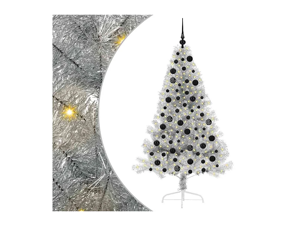 Árbol de Navidad Artificial Preiluminado Plateado 180 cm PET