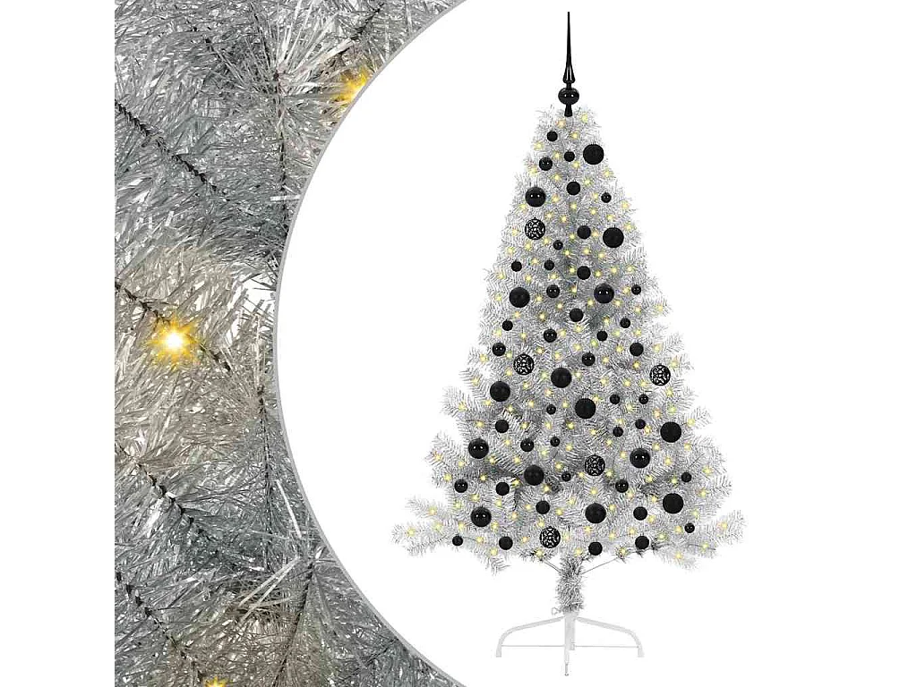 Sapin de Noël artificiel pré-éclairé Argent 180 cm PET