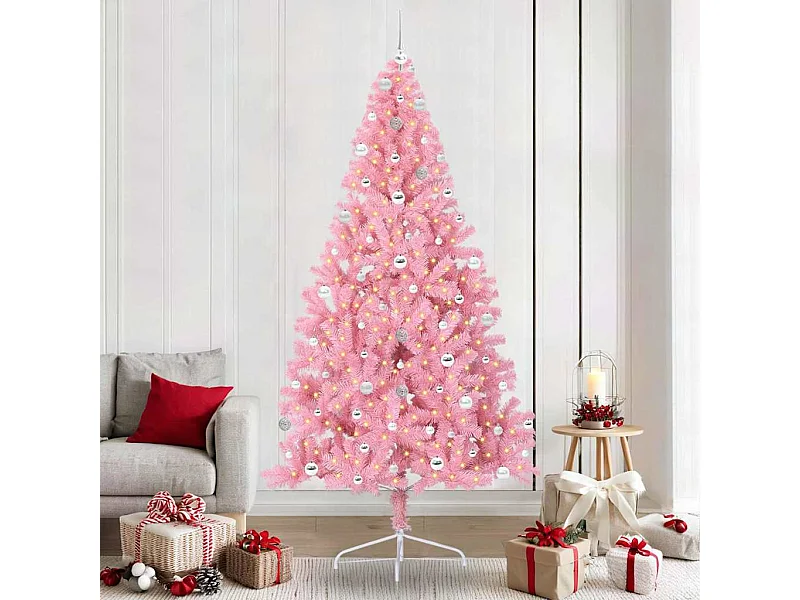 Sapin de Noël artificiel pré-éclairé Rose 240 cm PVC
