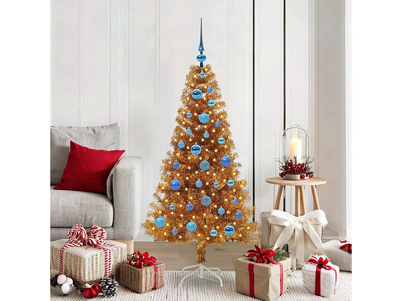 Árvore de Natal com 150 LEDs com suporte Ouro 150 cm PET