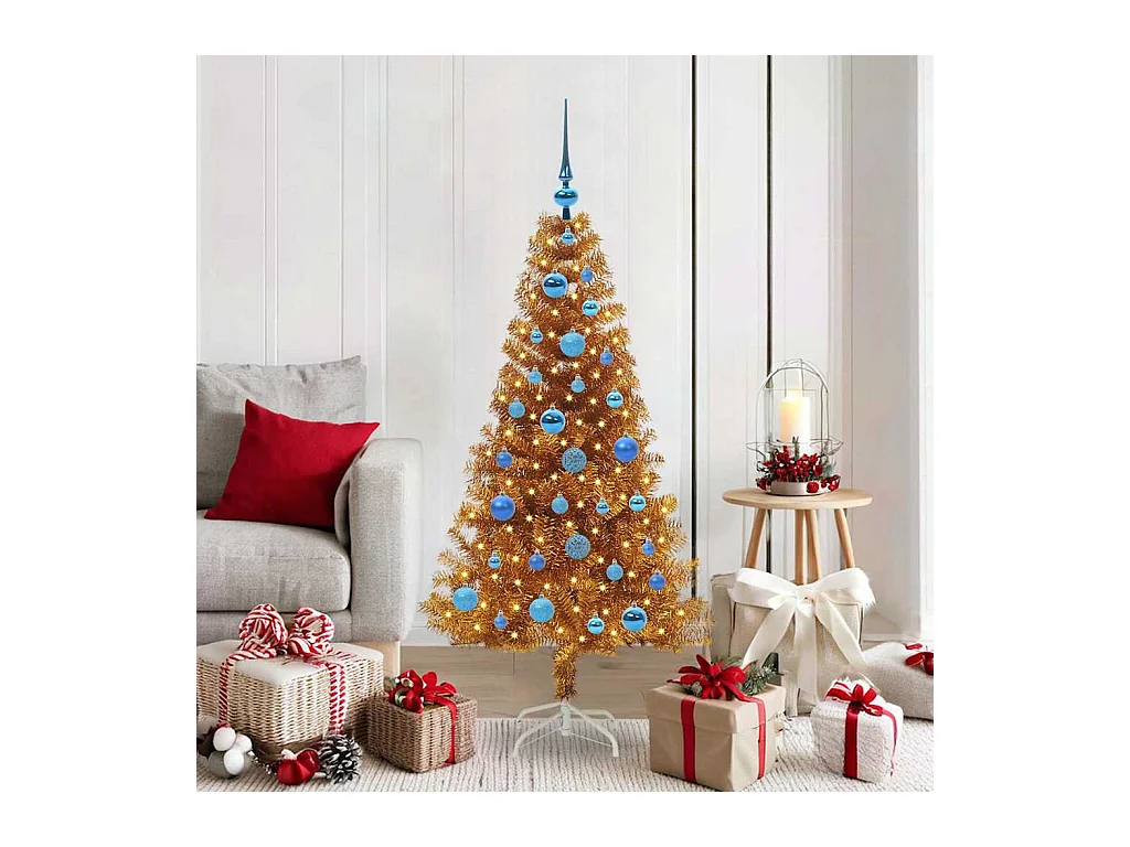 Árvore de Natal com 150 LEDs com suporte Ouro 150 cm PET