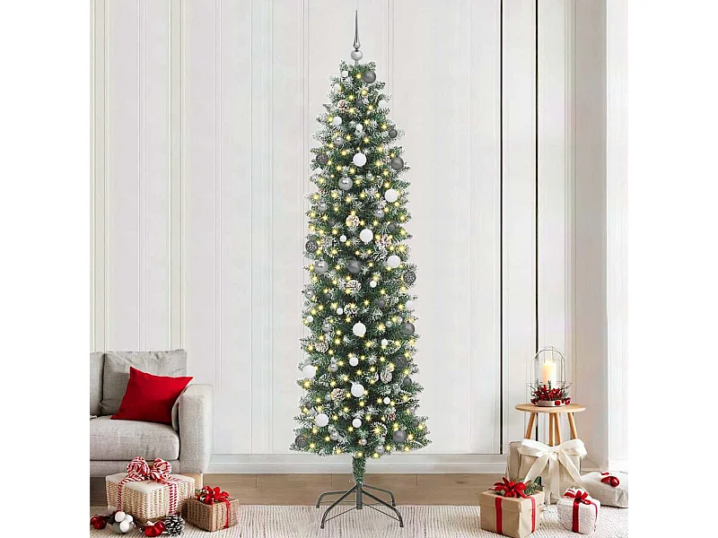 Árbol Navideño Artificial Delgado con 300 LED Verde 240 cm