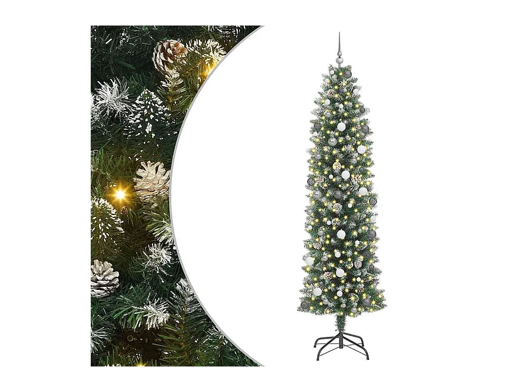 Árbol Navideño Artificial Delgado con 300 LED Verde 240 cm