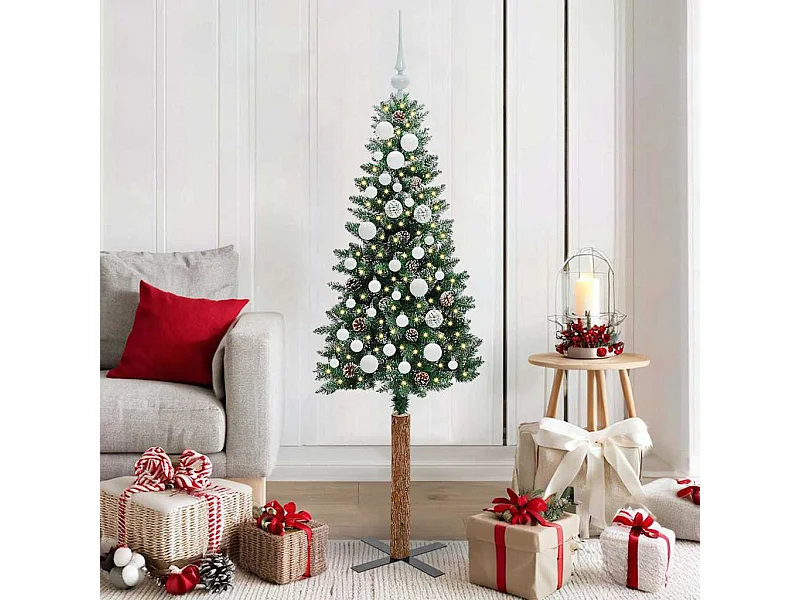 Sapin de Noël mince avec 150 LED Vert et blanc 150 cm