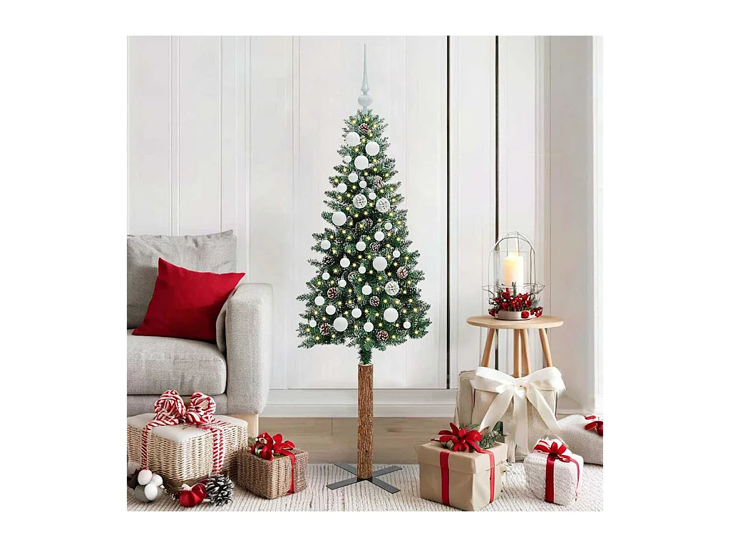 Árbol de Navidad Delgado con 150 LED con soporte Verde y 150 cm