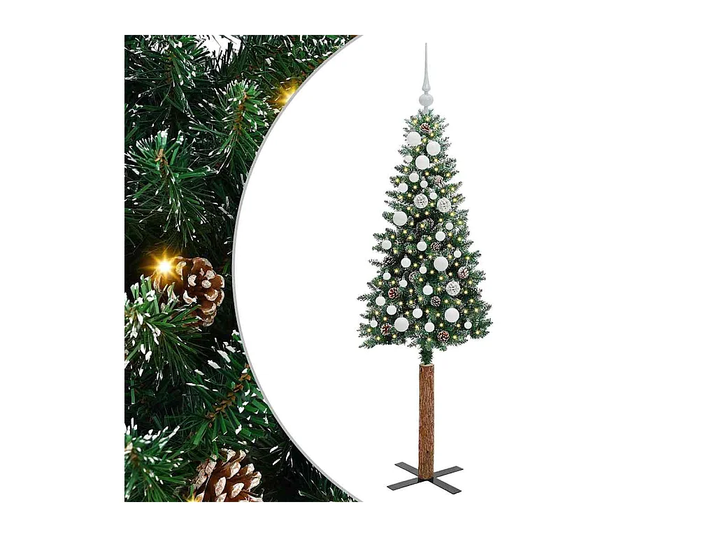Árbol de Navidad Delgado con 150 LED con soporte Verde y 150 cm