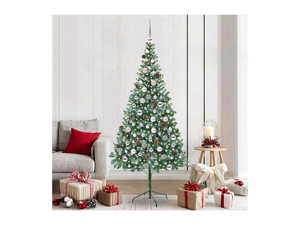 Sapin de Noël artificiel avec 300 LED Vert 210 cm PVC et Acier