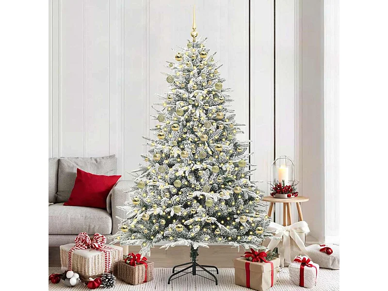 Kunstmatige voorverlichte kerstboom met ballenset Groen 210 cm