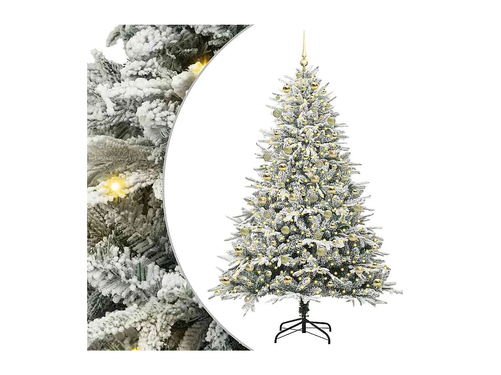 Kunstmatige voorverlichte kerstboom met ballenset Groen 210 cm