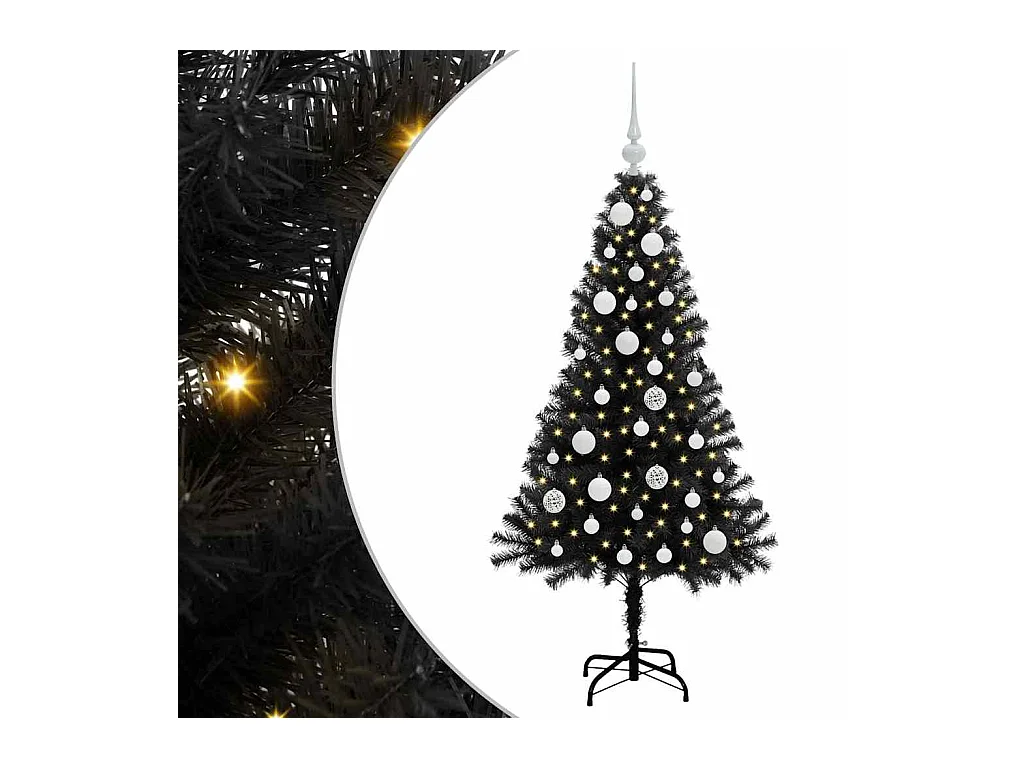 Árvore de Natal com 150 LEDs com suporte Preto 120 cm PVC