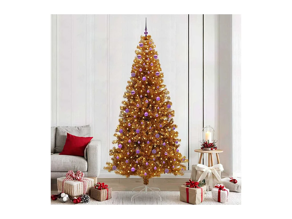 Árbol de Navidad con 300 LED con soporte Dorado 240 cm PET