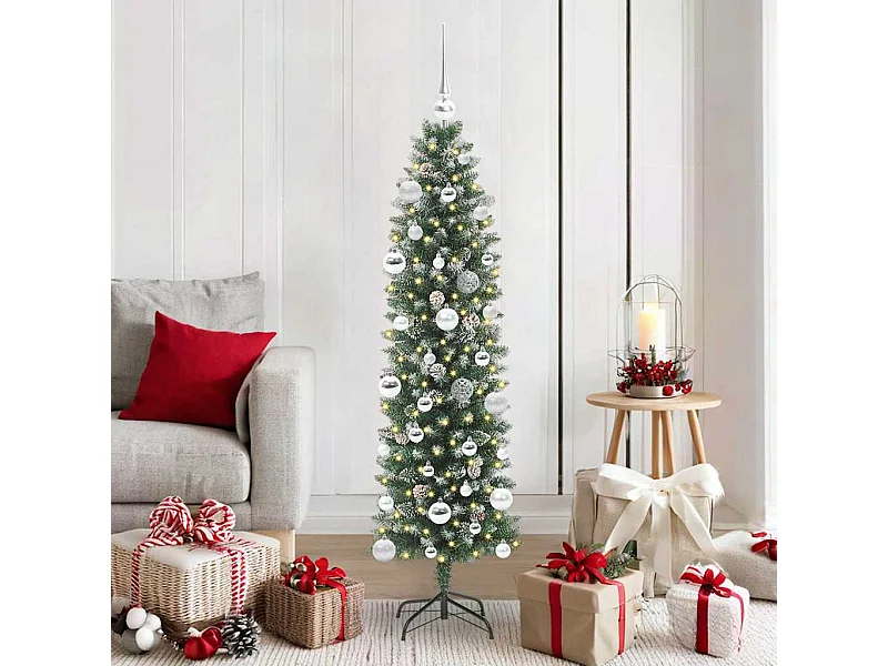 Árvore Slim de Natal Artificial Verde e branco 150 cm