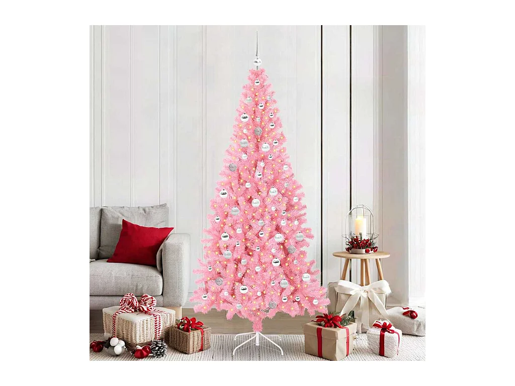 Sapin de Noël avec 300 LED avec support Rose 210 cm PVC