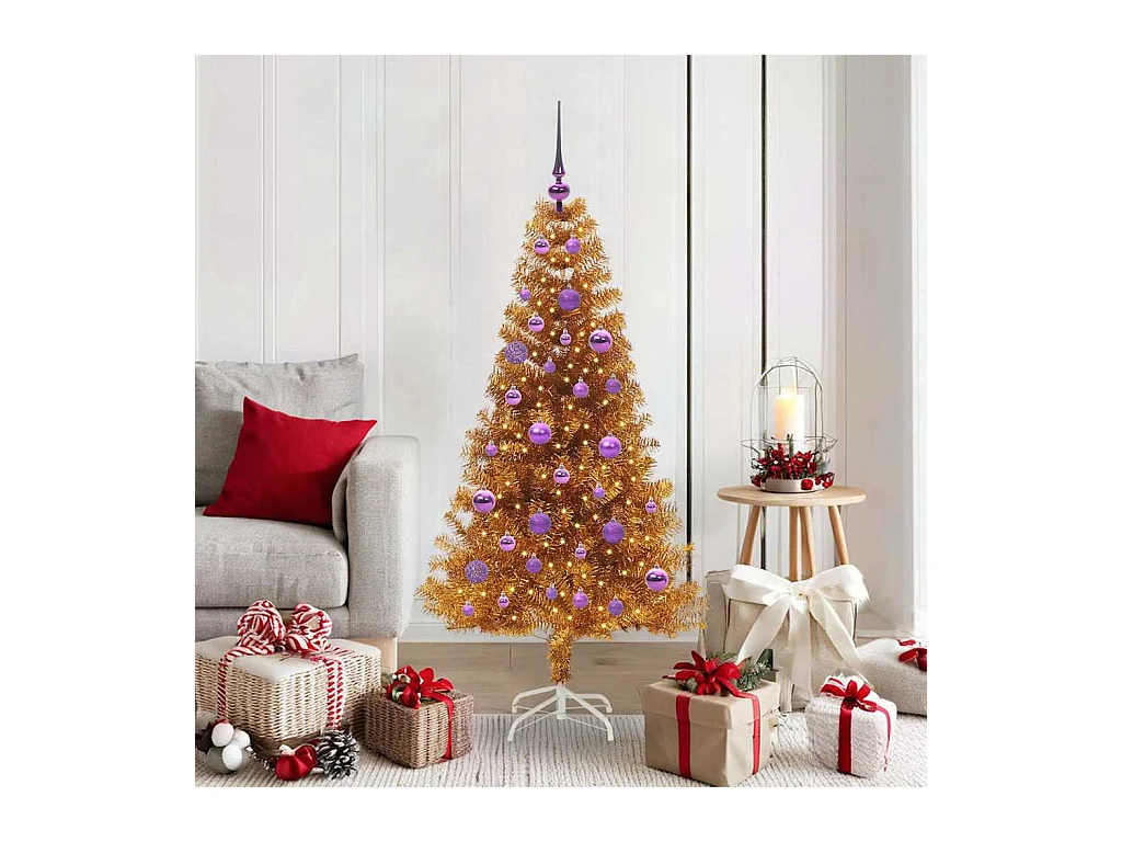 Árvore de Natal com 150 LEDs com suporte Ouro 150 cm PET