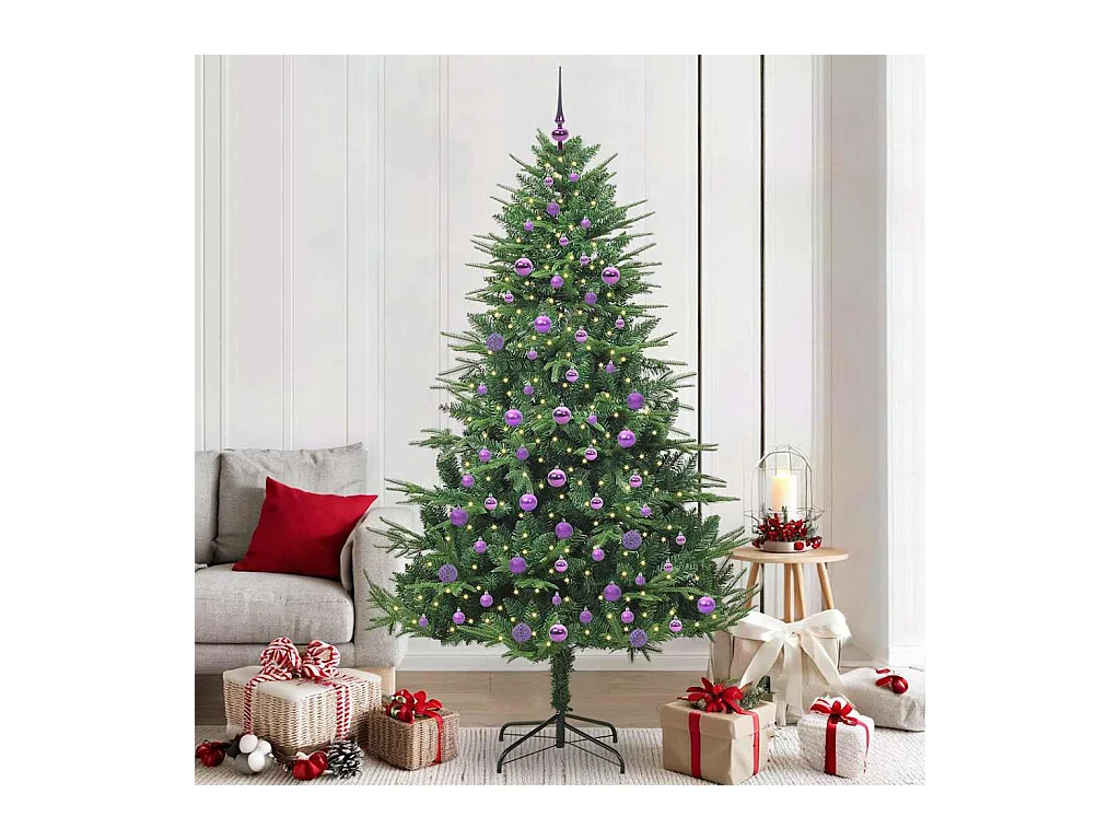 Sapin de Noël artificiel pré-éclairé avec set de boules Vert