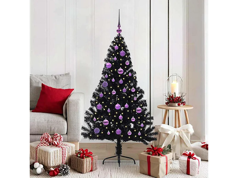 Árbol de Navidad Artificial Preiluminado Negro 150 cm PVC