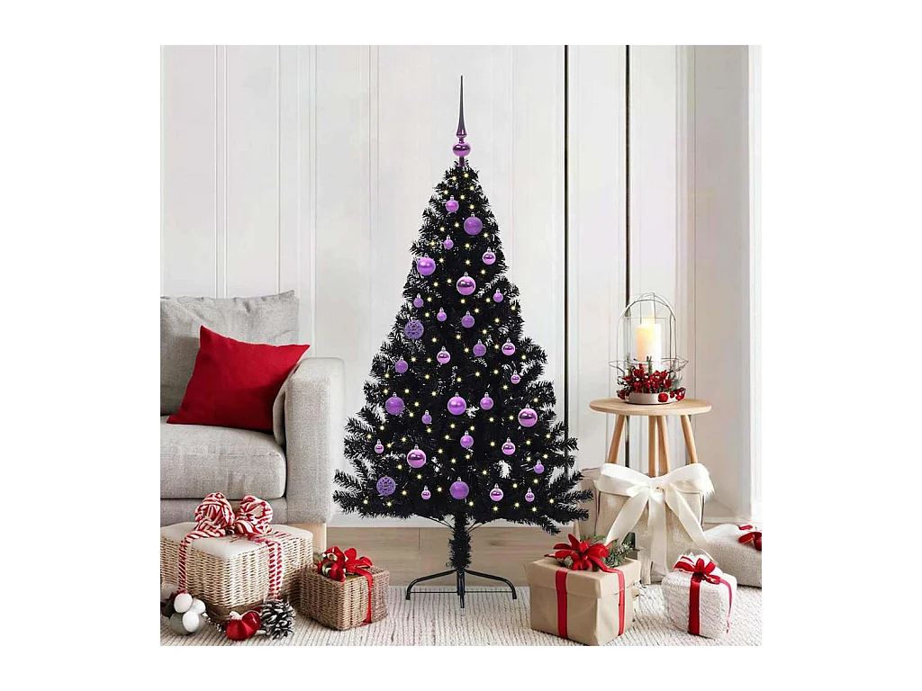 Árbol de Navidad Artificial Preiluminado Negro 150 cm PVC