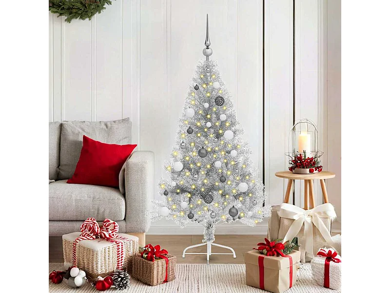 Árbol de Navidad Artificial Preiluminado Plateado 150 cm PET