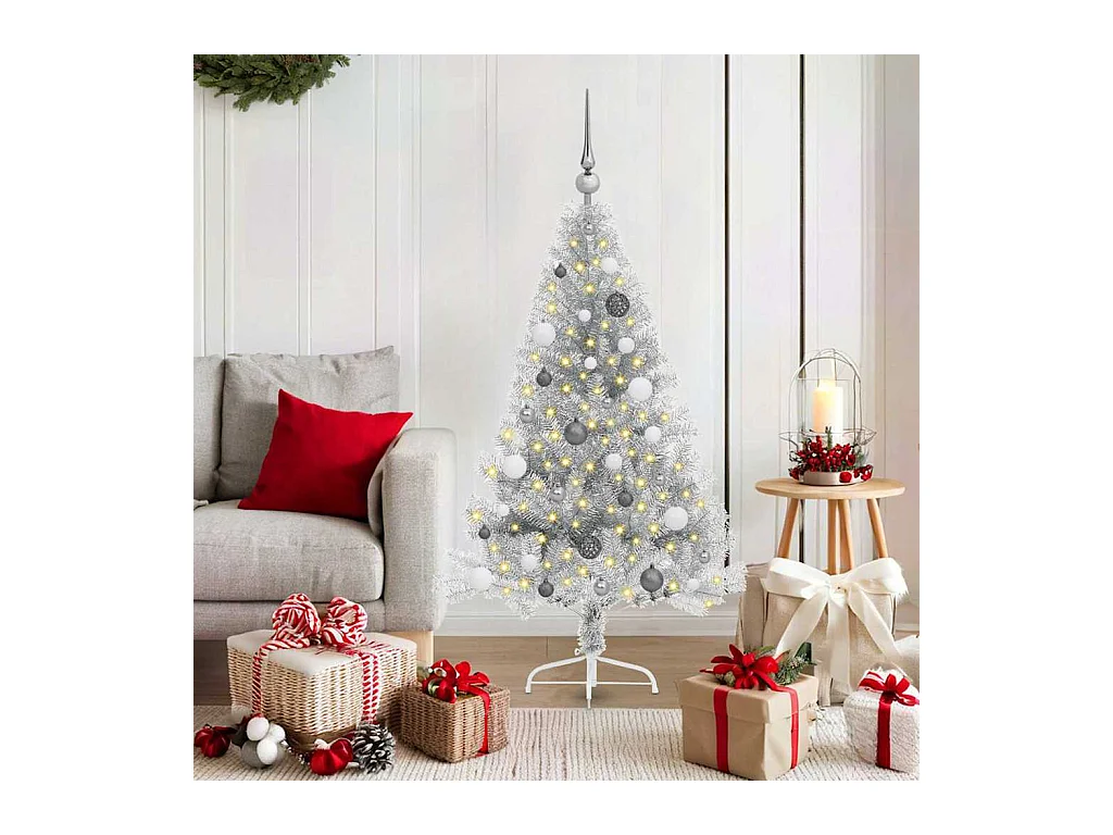 Sapin de Noël artificiel pré-éclairé Argent 150 cm PET