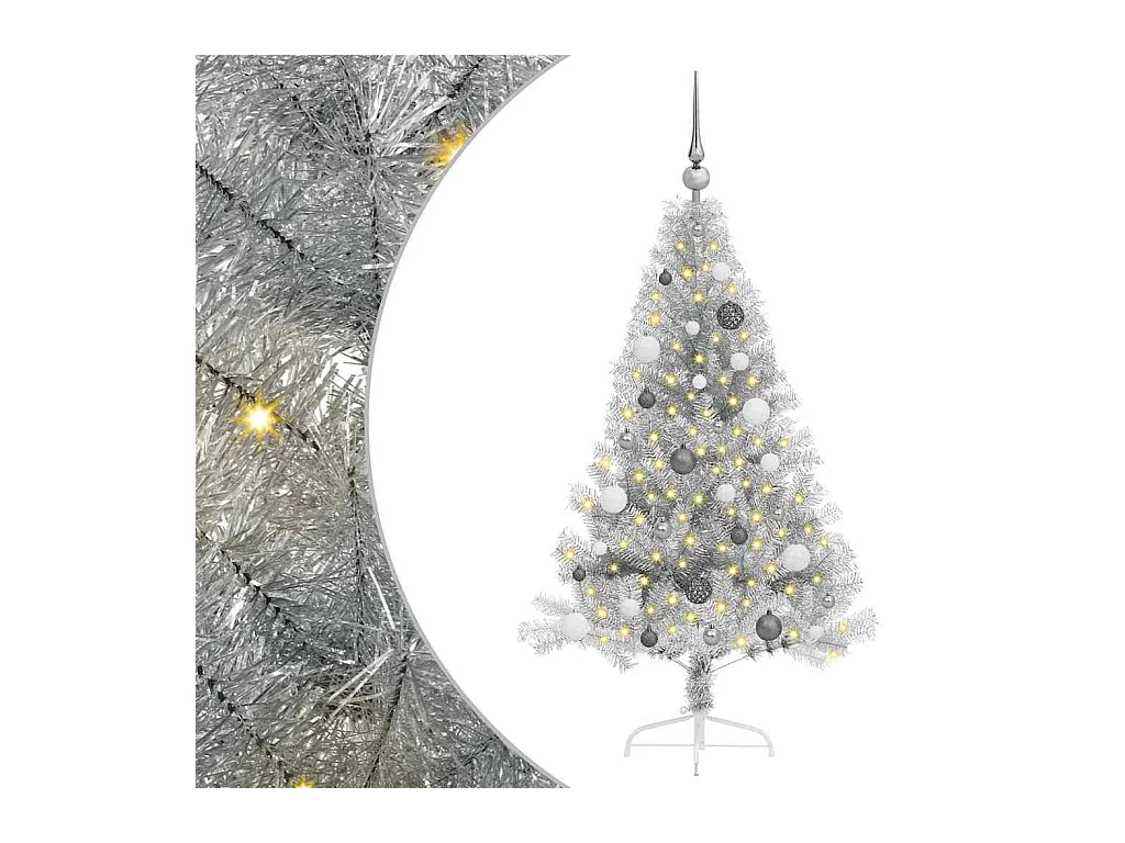 Sapin de Noël artificiel pré-éclairé Argent 150 cm PET