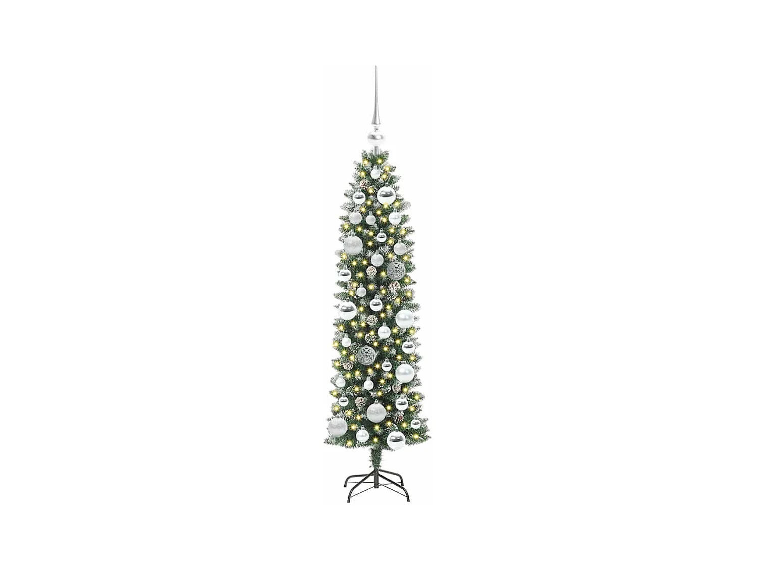 Kunstmatige slanke kerstboom met 150 LED Groen en wit 120 cm