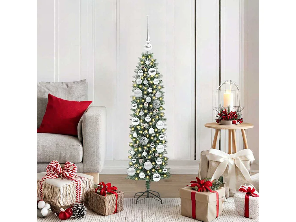 Arbre de Noël artificiel slim avec 150 LED Vert et blanc 120 cm