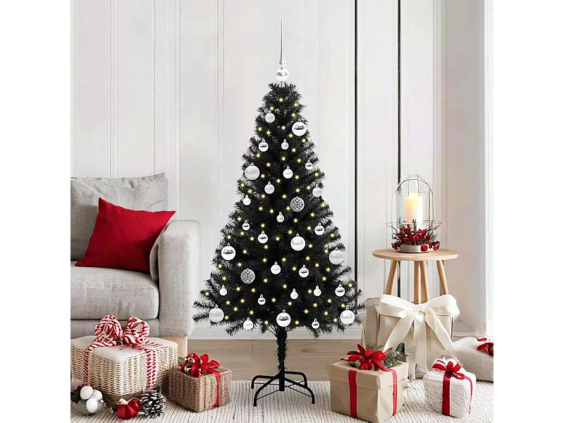 Sapin de Noël avec 150 LED avec support Noir 150 cm PVC
