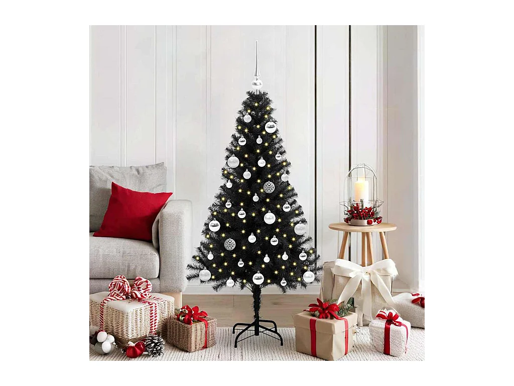 Árbol de Navidad con 150 LED con soporte Negro 150 cm PVC