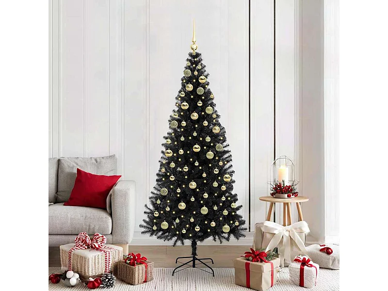 Sapin de Noël avec 300 LED avec support Noir 180 cm PVC