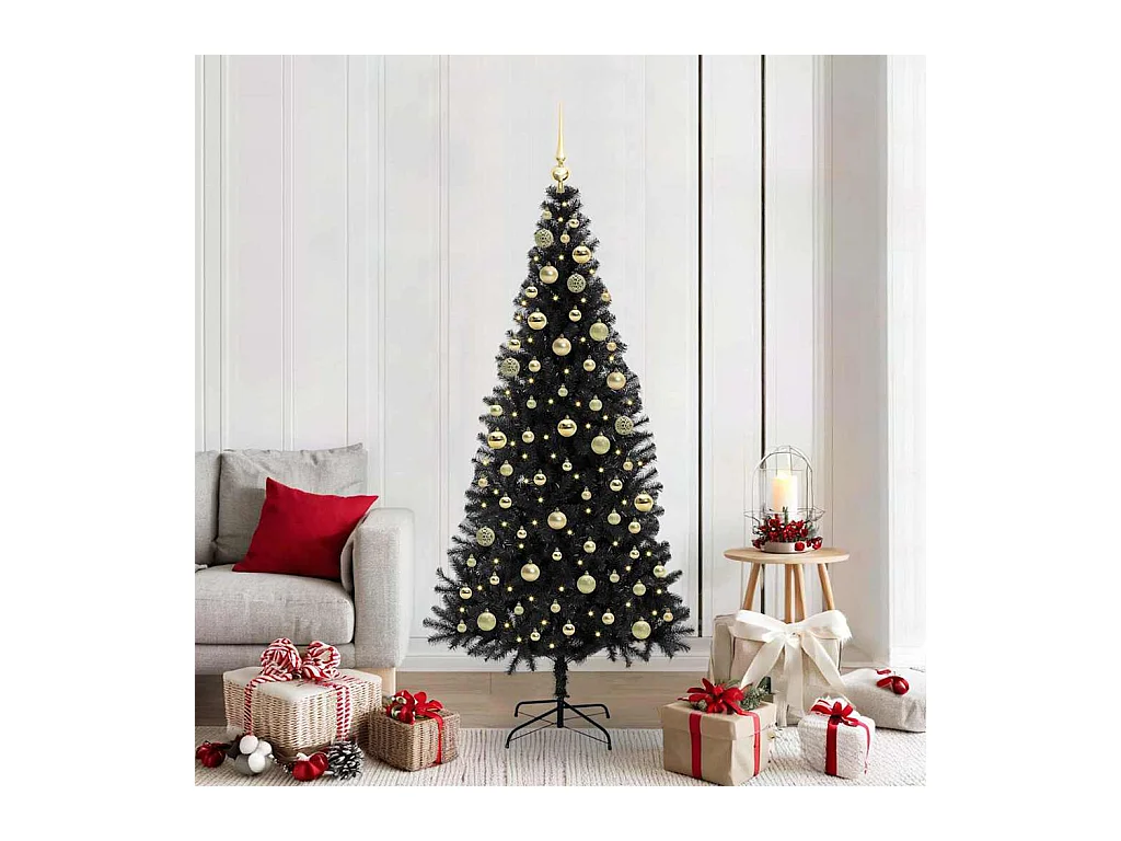 Sapin de Noël avec 300 LED avec support Noir 180 cm PVC