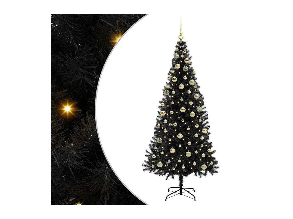 Sapin de Noël avec 300 LED avec support Noir 180 cm PVC