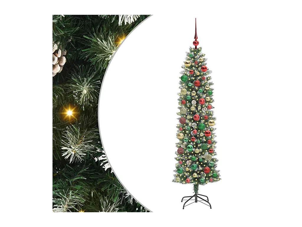 Kunstmatige slanke kerstboom met 300 LED Groen en wit 180 cm