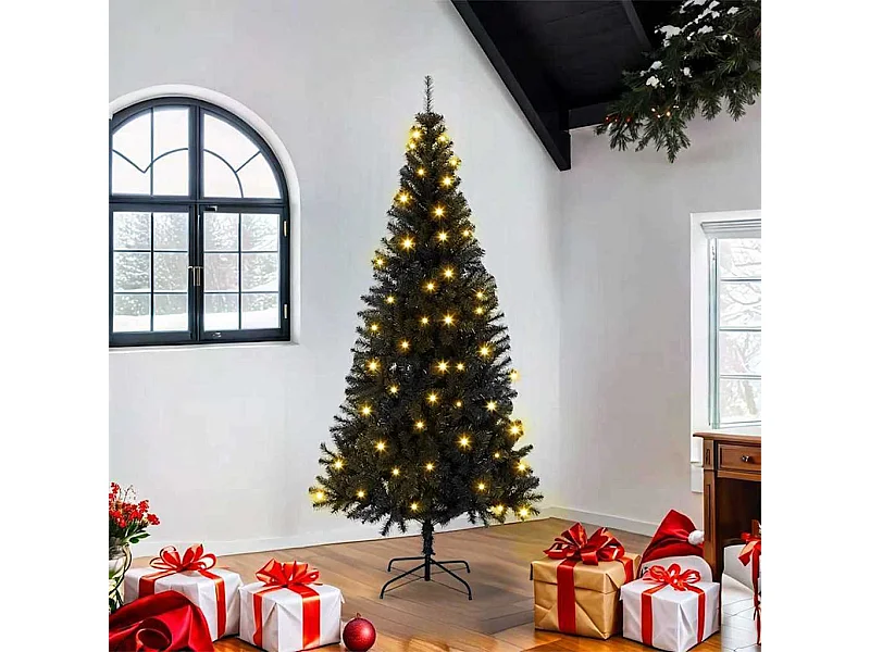Sapin de Noël avec 300 LED avec support Noir 180 cm PVC