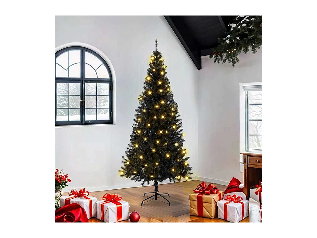 Sapin de Noël avec 300 LED avec support Noir 180 cm PVC