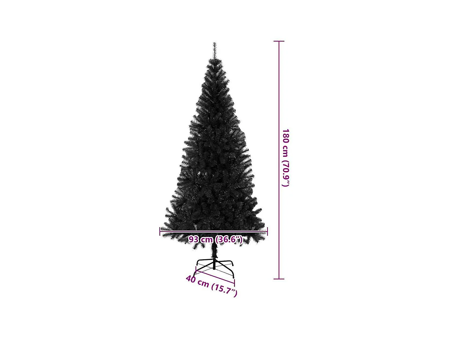 Sapin de Noël avec 300 LED avec support Noir 180 cm PVC