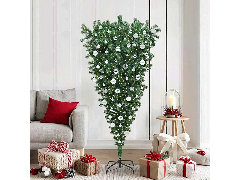 Sapin de Noël artificiel pré-éclairé à l'envers avec ensemble de boules