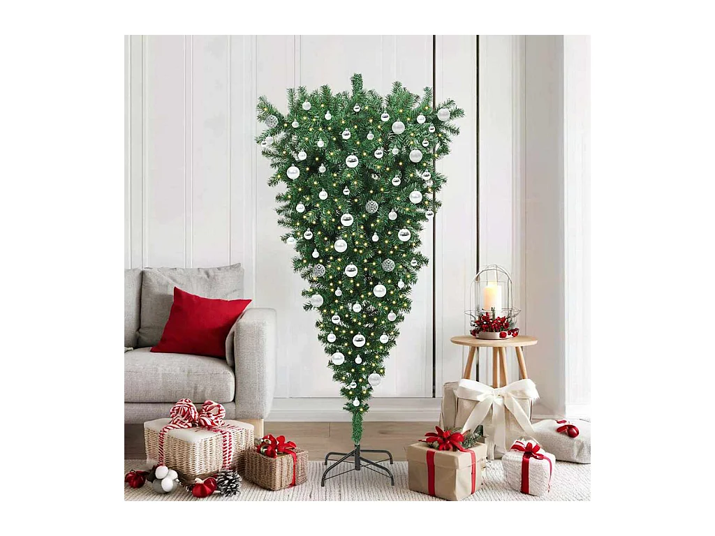 Árbol de Navidad artificial pre-iluminado invertido con juego de bolas