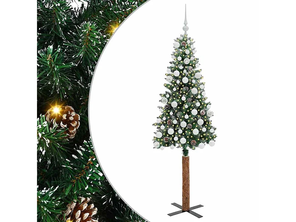 Slanke Kerstboom Groen en Wit 180 cm PVC en massief dennenhout